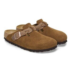 Birkenstock Shoes Boston Braided Mink Suede Leather Clogs